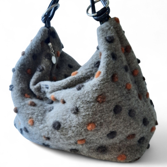 TERESA CAMBI Italy Large Felted Wool Pom Shoulder Bag Hobo Weekender Boho Tote - Picture 3 of 14